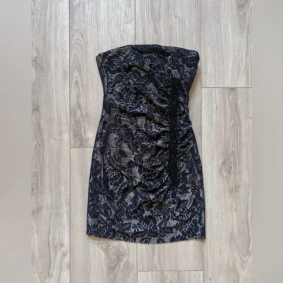chinese dress ladies 90s LAUNDRY by SHELLI SEGAL Black Lace Gown (S)
